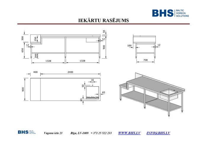 Valamuga laud ja Riiul koos koht seadmele 2400 mm